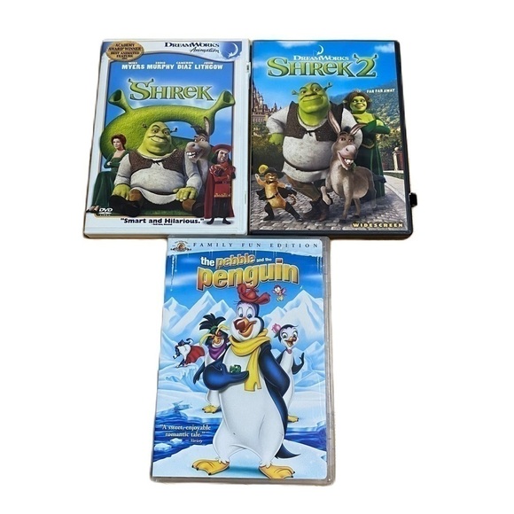 Shrek Shrek 2 The Pebble and the Penguin DVD Bundle Lot Kids Children - Picture 1 of 2
